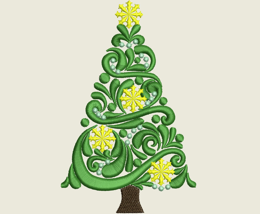 Swirls and curls paisley Christmas tree twinkle star and snowflake