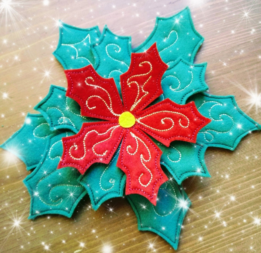 Christmas Flower Poinsettia Feltie ITH