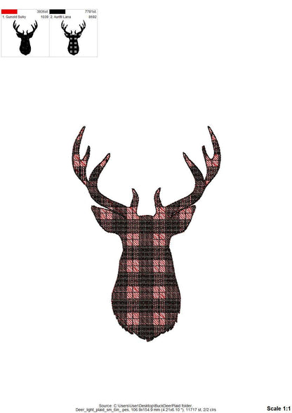 Gingham Plaid Patterned Buck Deer Head