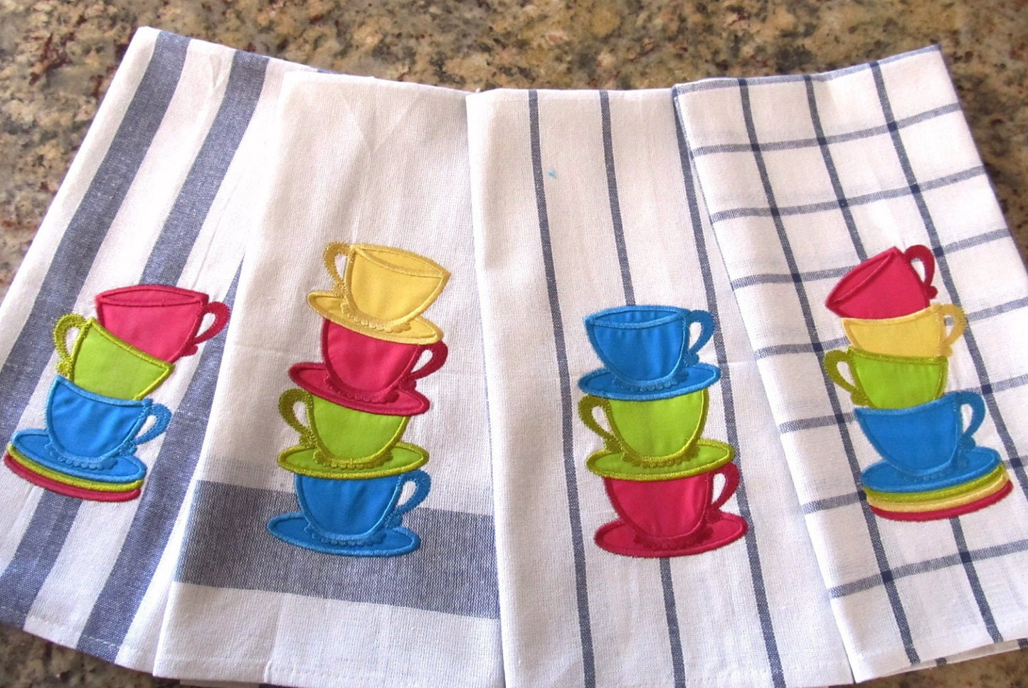 Three and four stacked teacups SET of 4 types Stack of teacups Tea