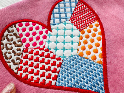 Patchwork Heart Valentine patterned Heart Applique machine embroidery