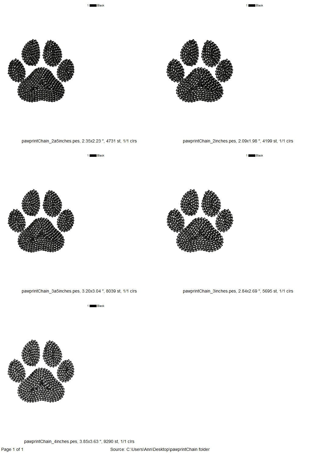 Dog paw chain stitch fill machine embroidery design happy paw print