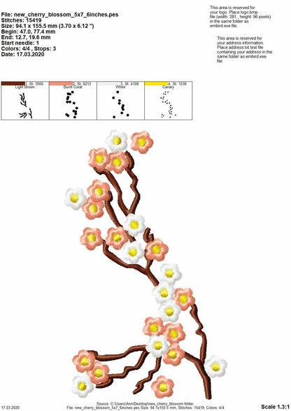 Cherry Blossom mini for embroidery hoops 4x4, 5x7 and 6x10