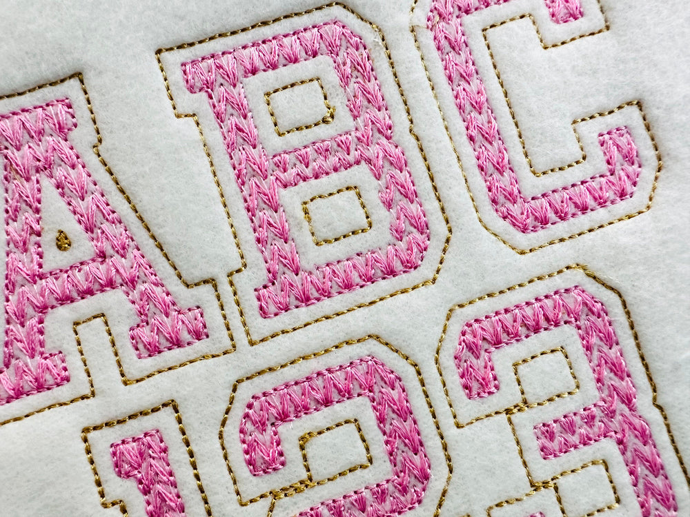 Knit Effect Varsity Collegiate Font – Embroidery 3.7" 2.2" 2.5" 3" 3.3" 4" | BX PES DST JEF | Artapli