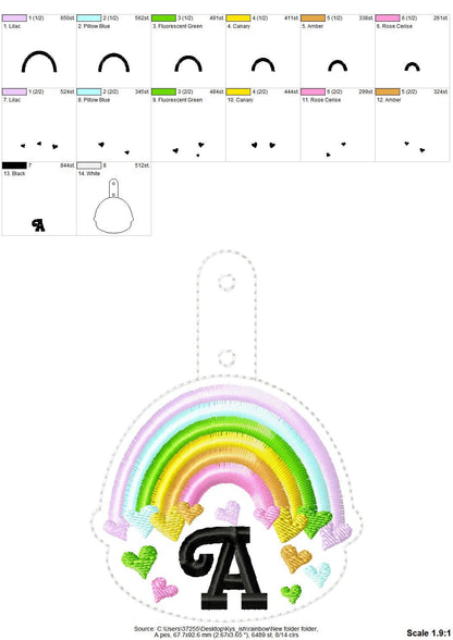 Falling Heart Rainbow Monogram Keychain