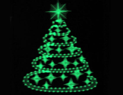 Sparkling and glowing Christmas tree, swirl and curl glow in the dark
