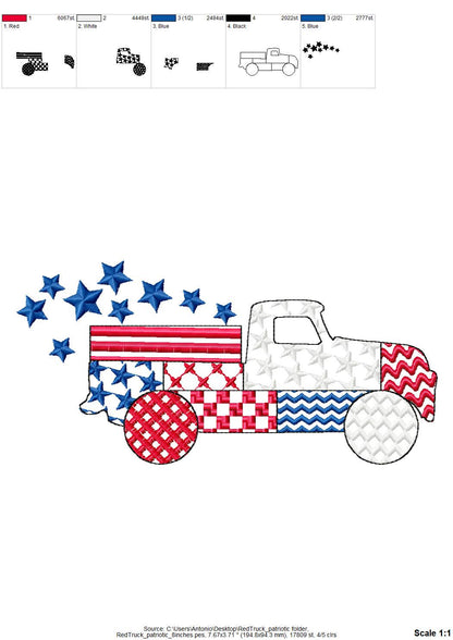 Patriotic Patchwork Red Truck with Stars patterned Truck outline