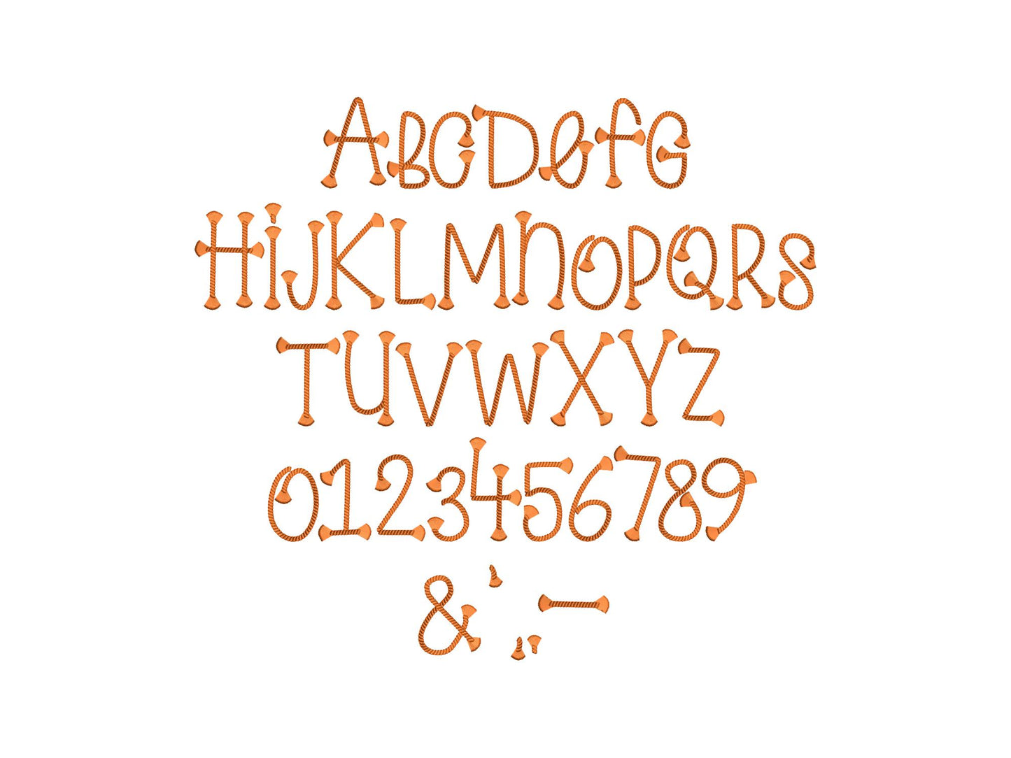 Rope stitch FONT with fringed ends tassel alphabet letters numbers