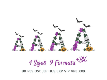 Fall season Halloween Font bat skull jack-o-lantern spooky scary floral