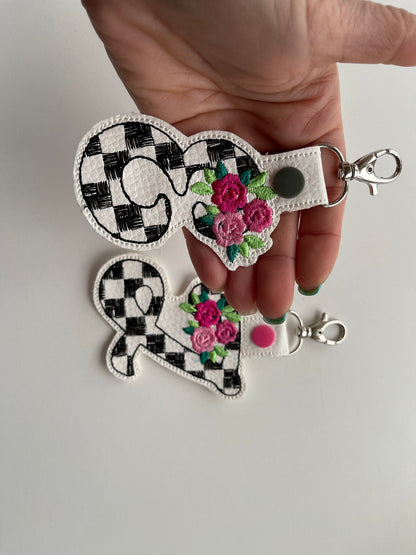 Floral Rose Patterned Monogram Keychain