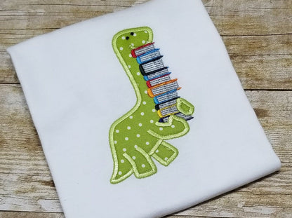 Dinosaur with Stack of Books Applique