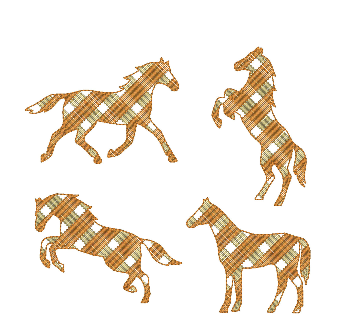 Gingham Plaid checkered square tartan horse silhouette SET of 4 light