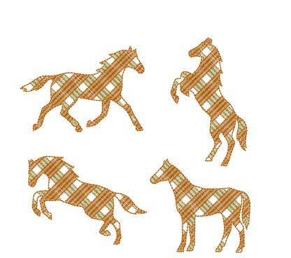 Gingham Plaid checkered square tartan horse silhouette SET of 4 light