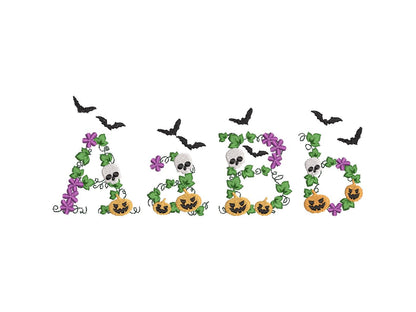 Fall season Halloween Font bat skull jack-o-lantern spooky scary floral