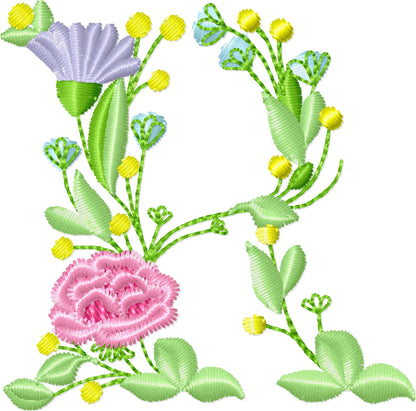 Block Floral Font Uppercase Letters