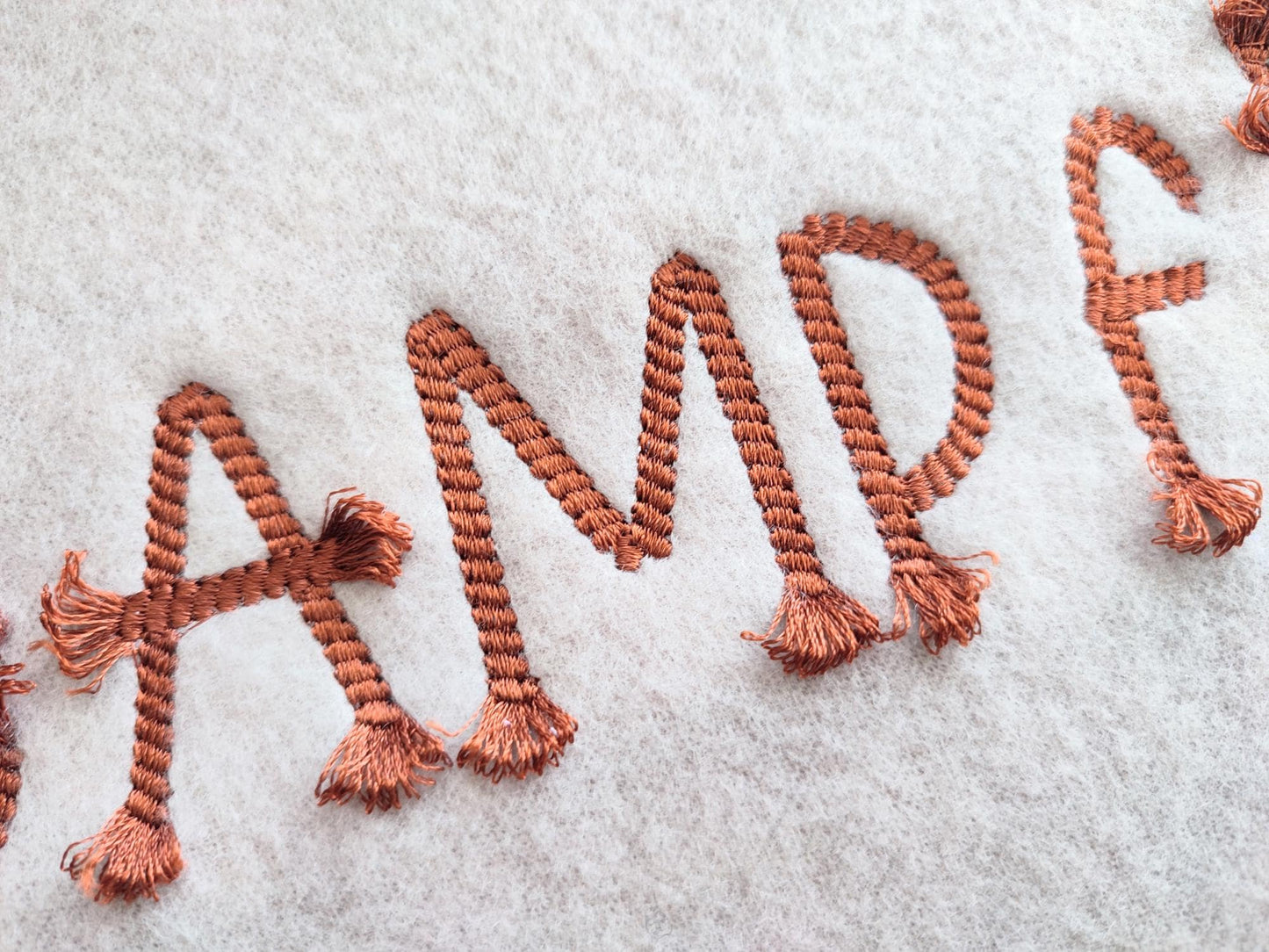 Rope stitch FONT with fringed ends tassel alphabet letters numbers