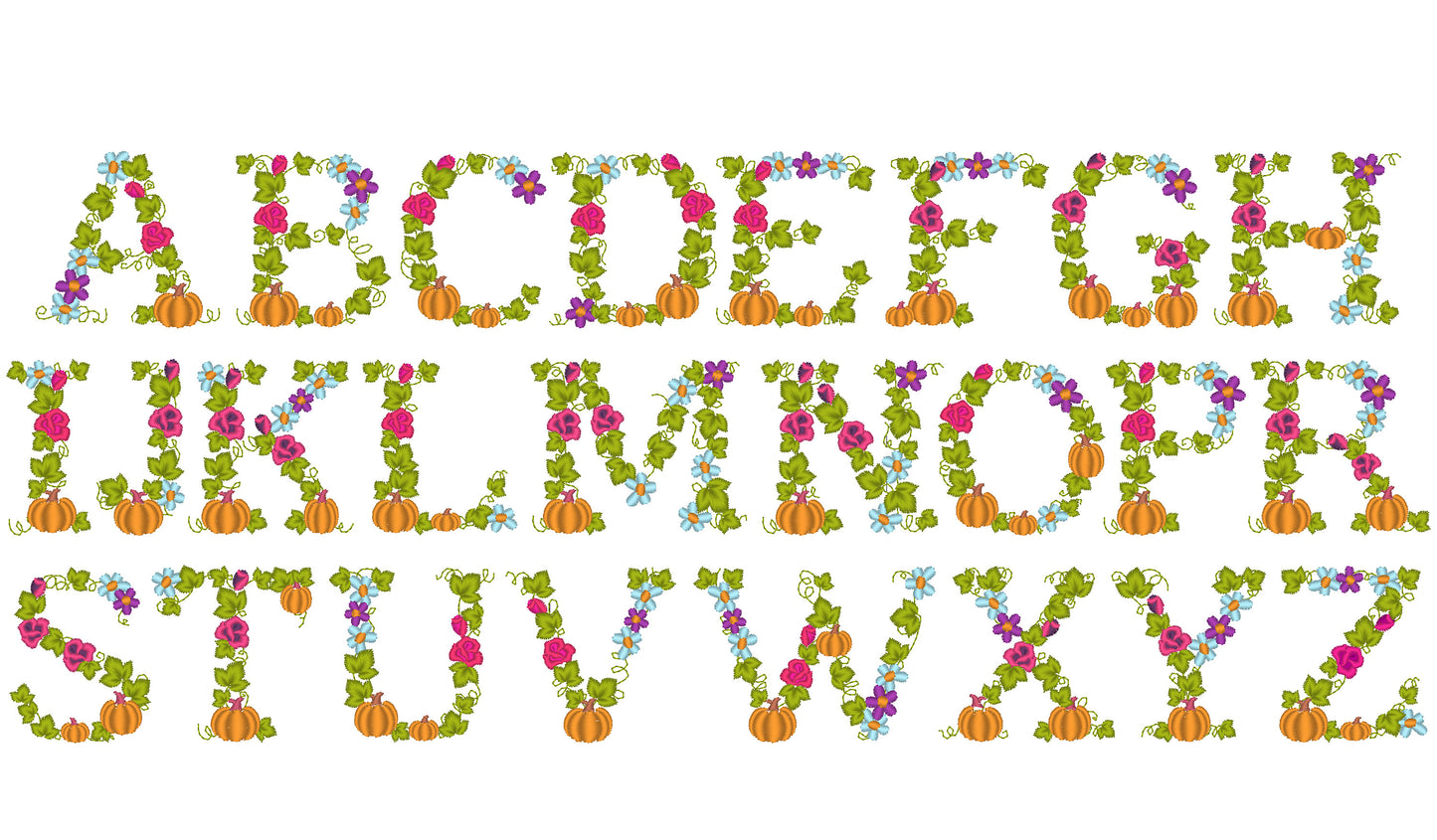 Fall Thanksgiving Pumpkin Floral Font