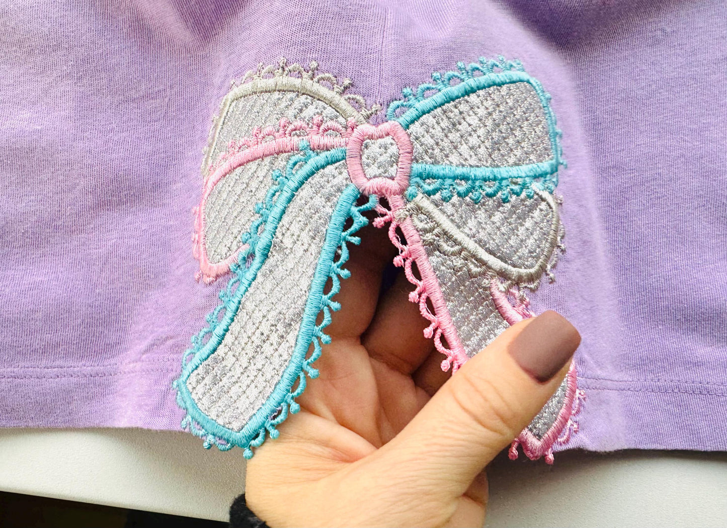 Lace Split Side Seam Bow Applique