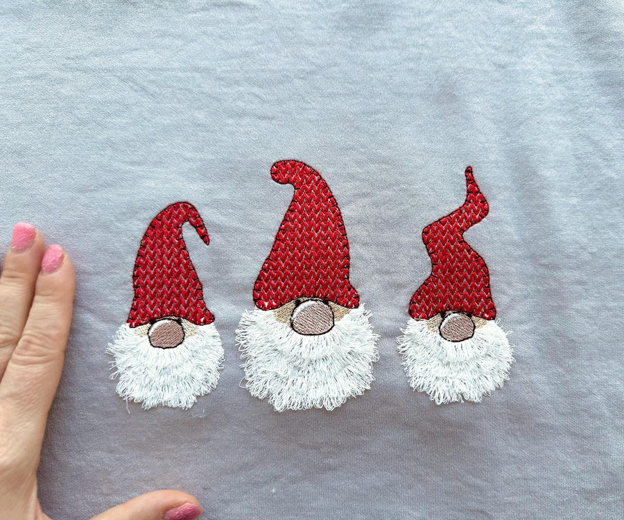 Fringed Gnome Knit Hat Trio 3 in a row