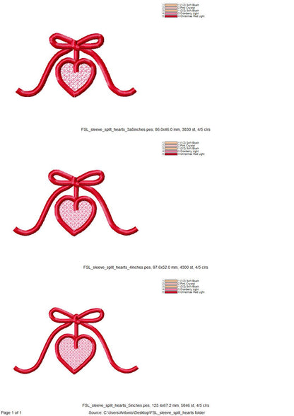 Valentine Heart FSL split seam side bow machine embroidery designs