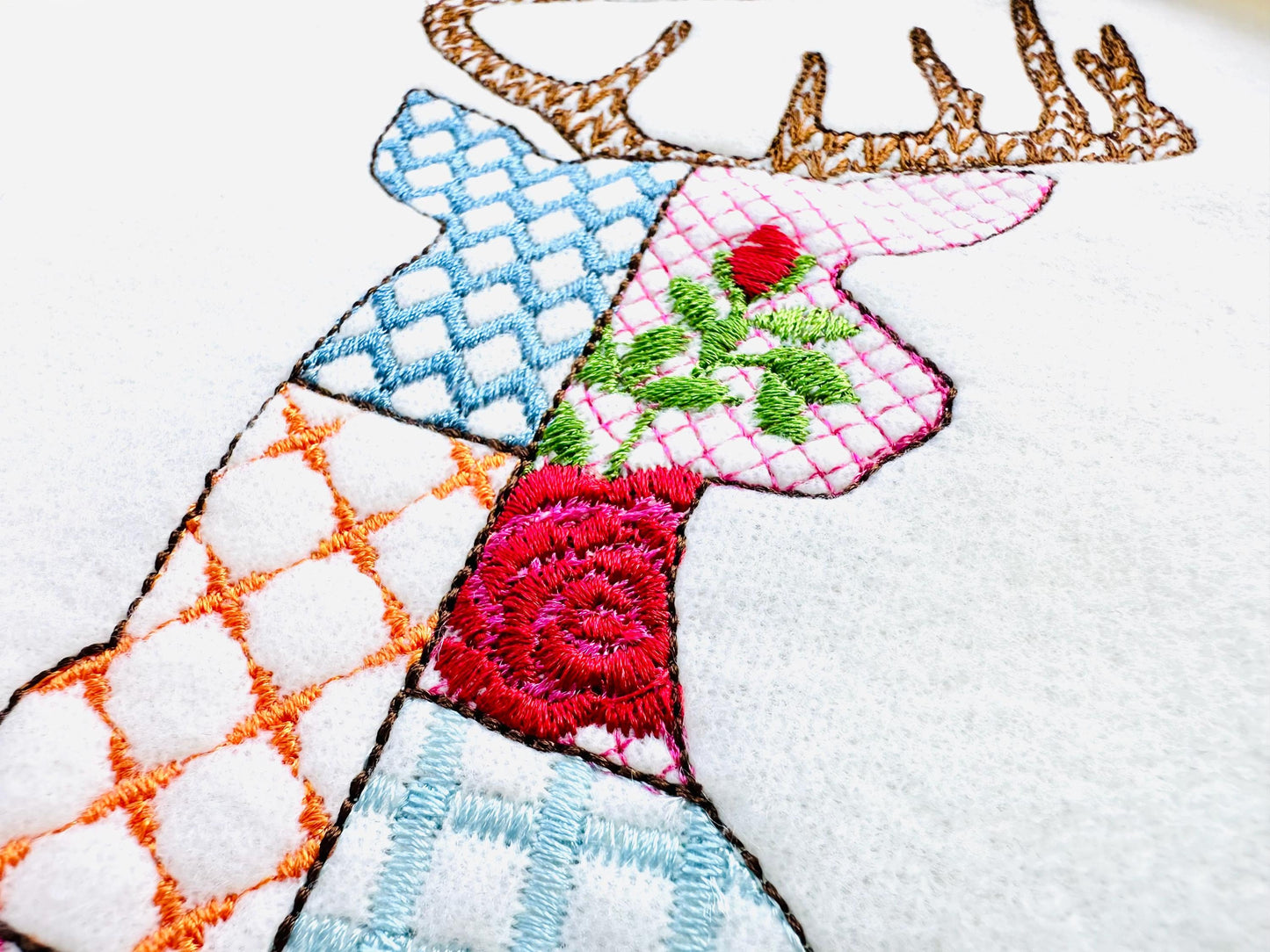 Patchwork Deer Head patterned Buck Deer face machine embroidery designs