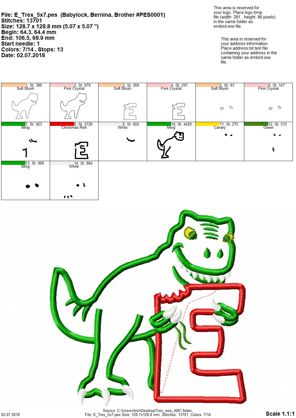 T-rex dinosaur Personalized name letter whole alphabet 26 letters