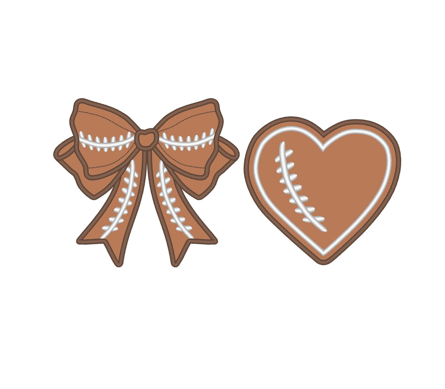 Football Stitch Bow and Heart Applique
