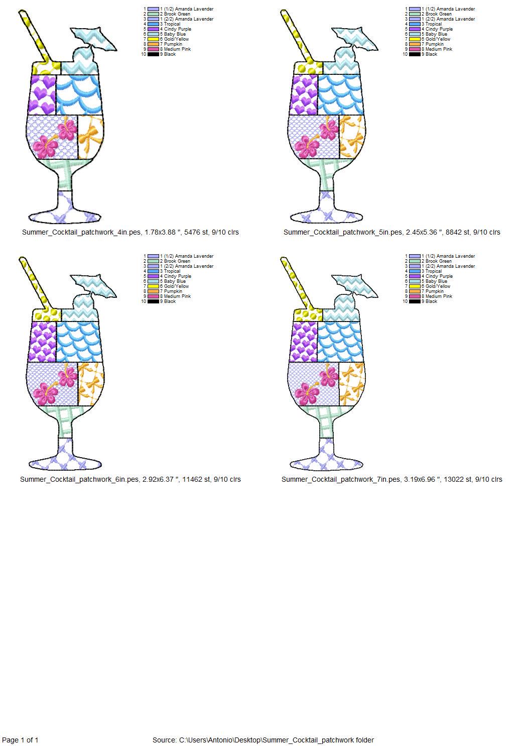 Patchwork Summer Cocktail with Straw Umbrella beach pool party drink