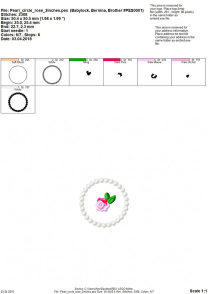 Accent Mini Rose in Pearl Stitch Circle Applique