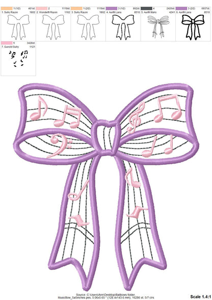 Music Notes Bow Applique