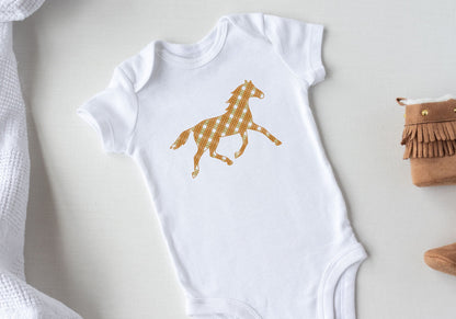 Gingham Plaid checkered square tartan horse silhouette SET of 4 light