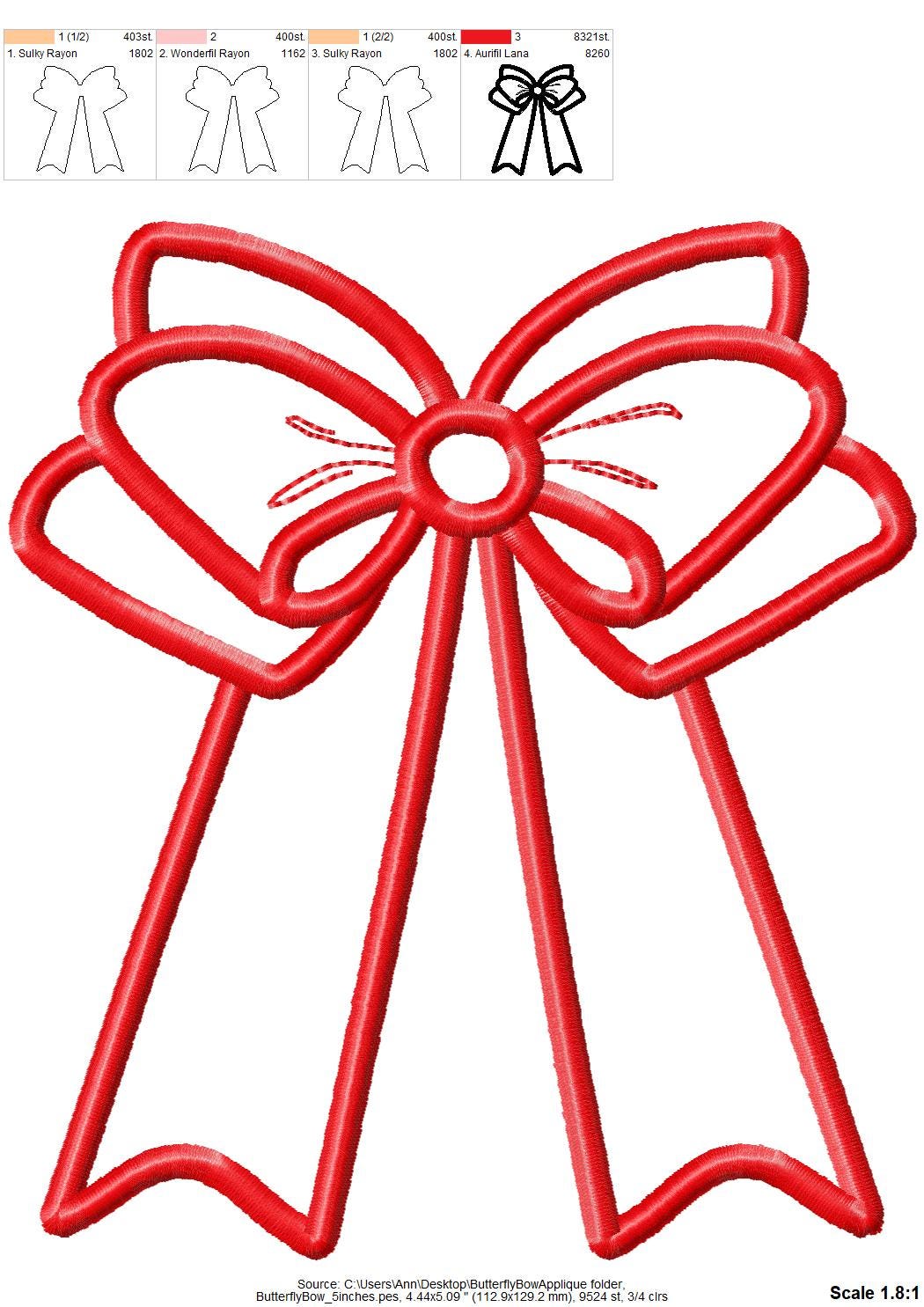 Wide Heirloom Butterfly Bow Applique