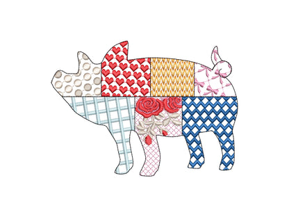 Patchwork Pig Piggy Piggie Farm animal patterned Pig silhouette outline