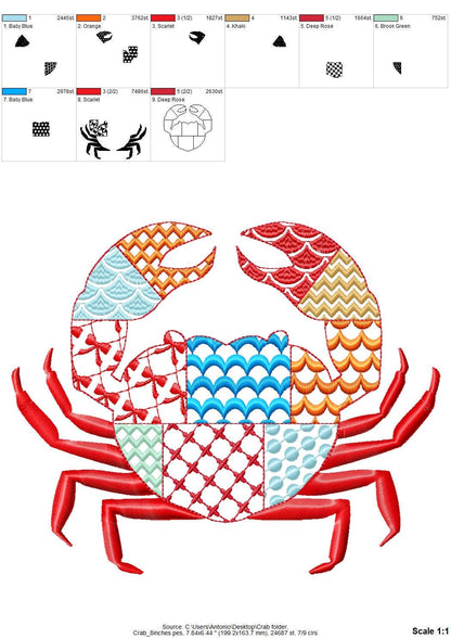 Patchwork Patterned Crab with Pincers
