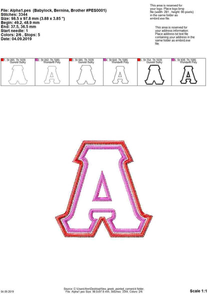 Sororities Greek Font Zig Zag outline Double Applique