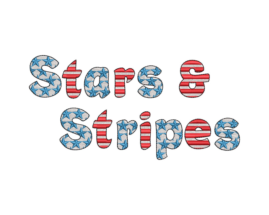 Stars and Stripes Patriotic Font SET of 2 alphabet fill stitch Monogram