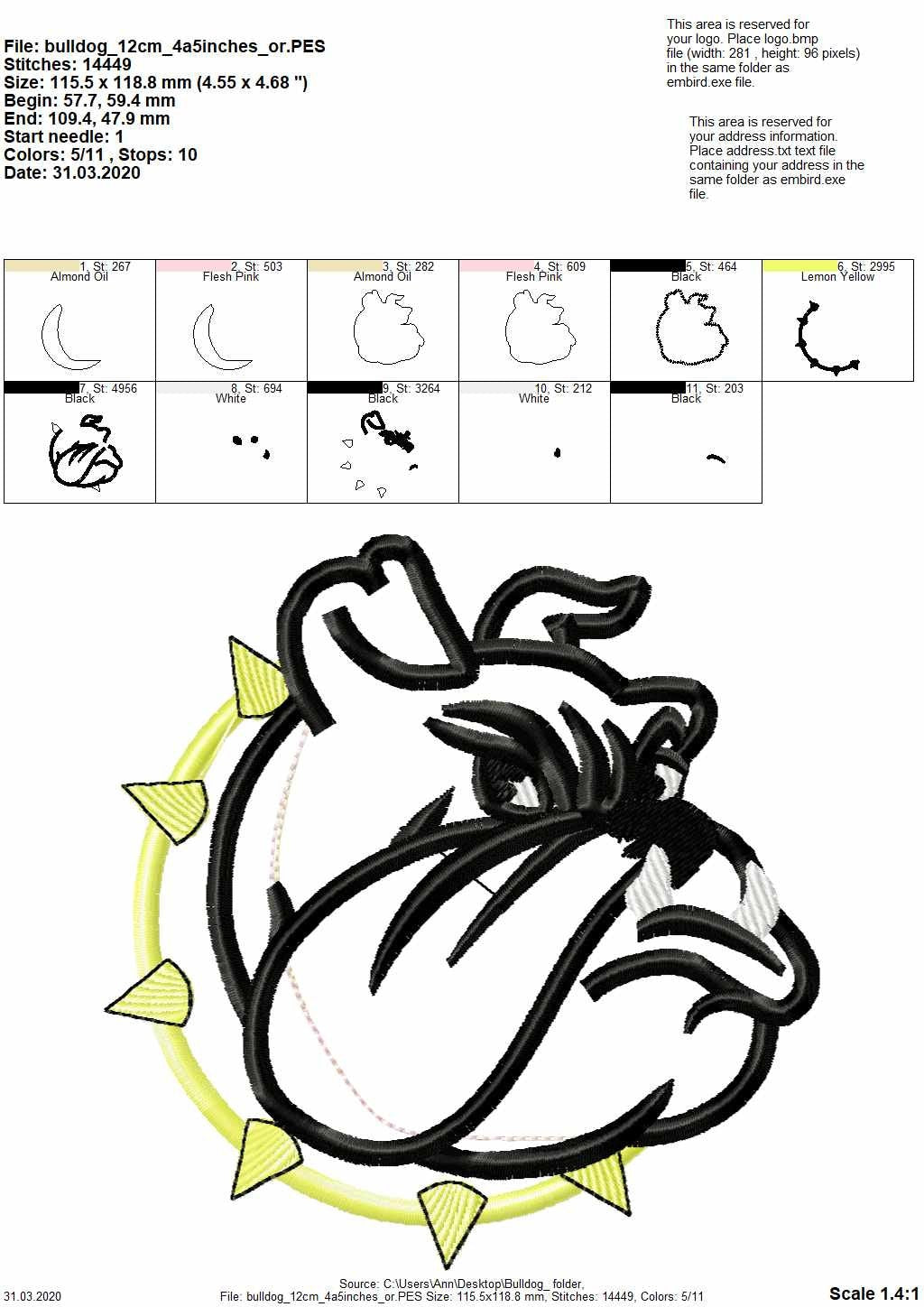 Bulldog Mascot Applique