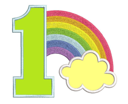 Rainbow In Cloud Birthday Number One Applique
