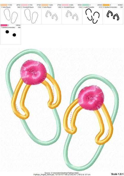 Flip Flops Fringed Pom poms Applique