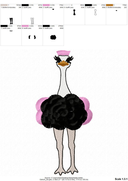 Fringed Single Ostrich