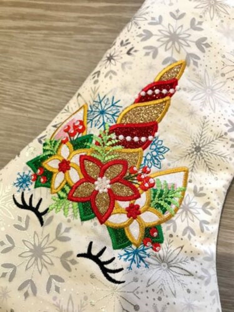 Christmas Unicorn Head with Floral Crown