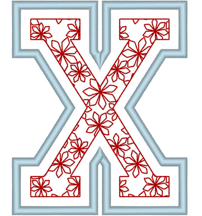 Floral Fill Satin Stitch Outline Varsity Font