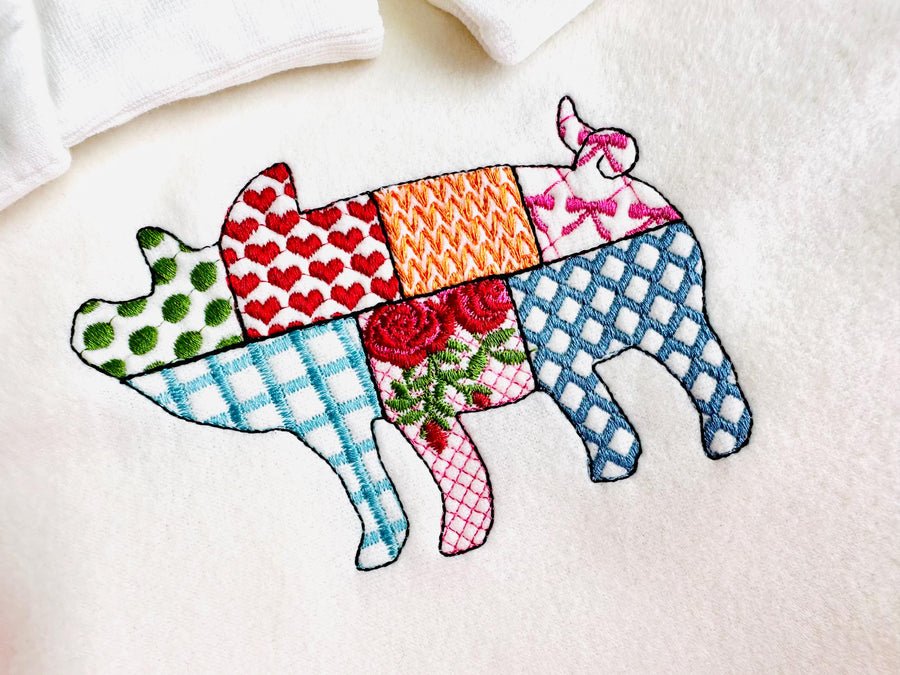 Patchwork Pig Piggy Piggie Farm animal patterned Pig silhouette outline