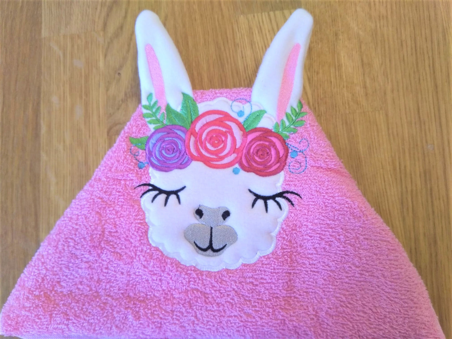 Hooded Towel Llama with Rose Crown