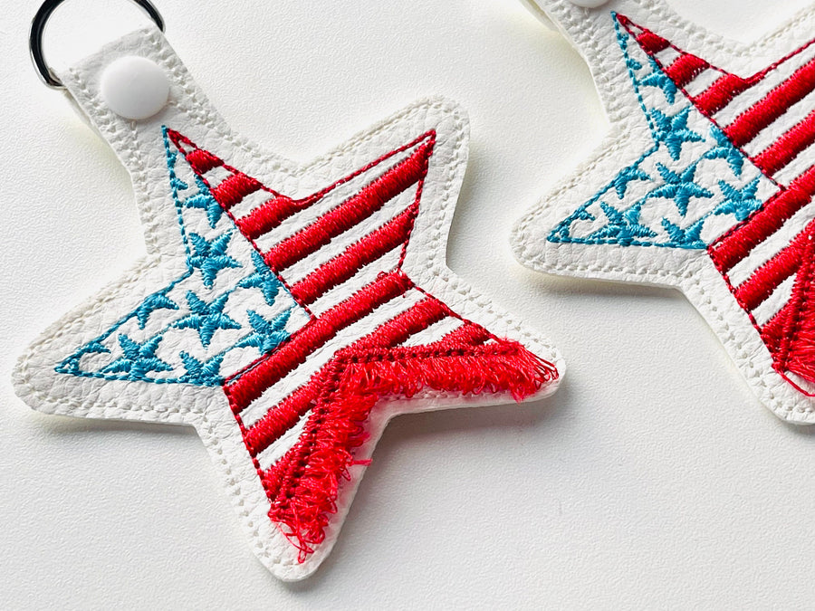 Patriotic 4th July American flag Fringed key fob snap tab ITH in the