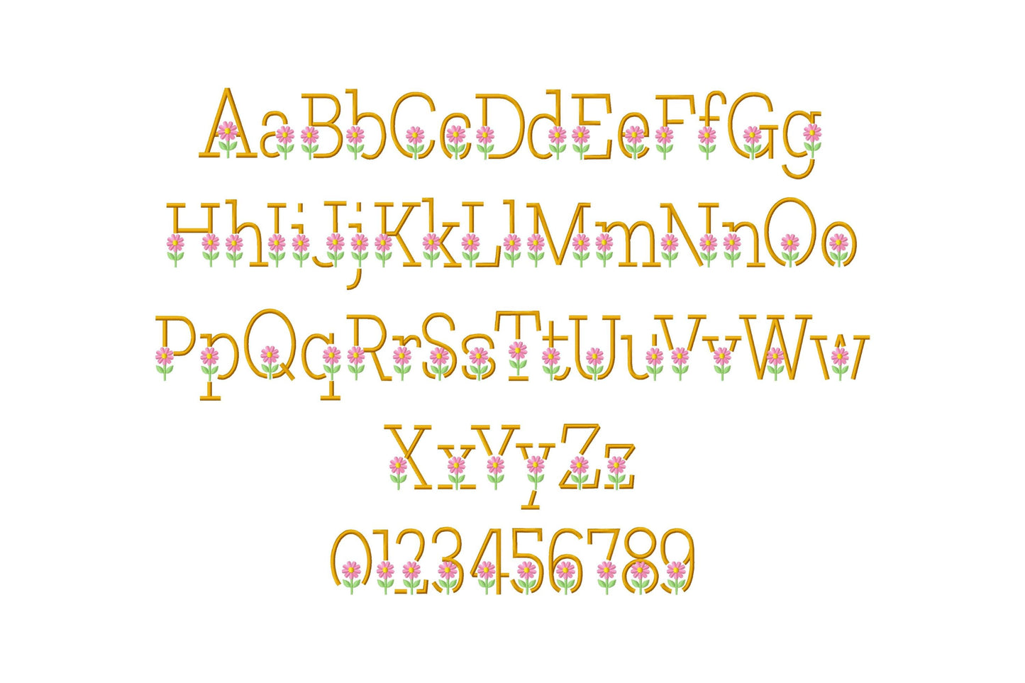 Satin Stitch Spring Flower Font Set