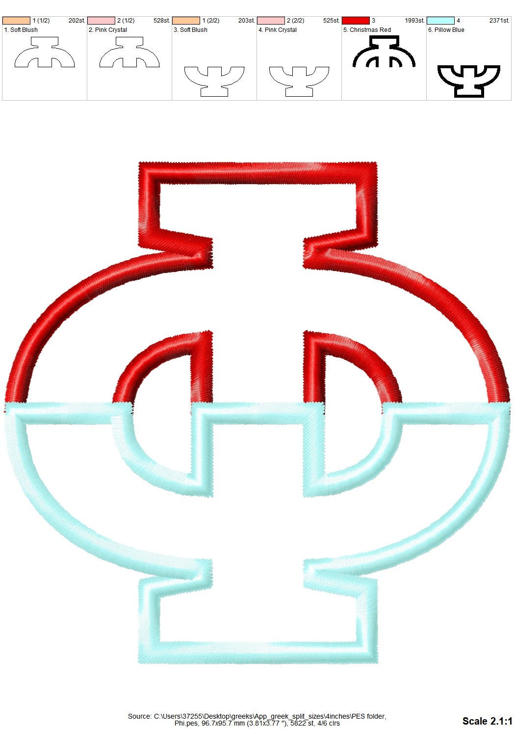 2-Color Sororities Greek Block Split Font Applique