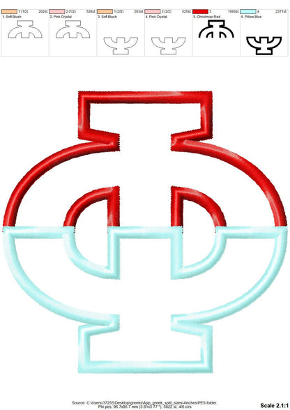 2-Color Sororities Greek Block Split Font Applique