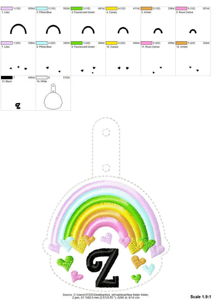 Falling Heart Rainbow Monogram Keychain