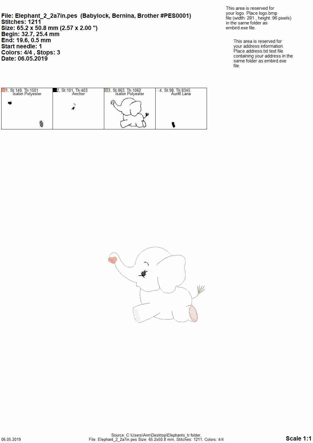 Triple Bean Stitch Elephant Outline Set